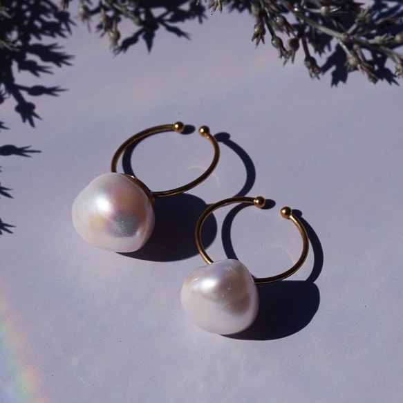 精緻光澤★大淡水珍珠均碼★手術不銹鋼戒指~雪光 第11張的照片