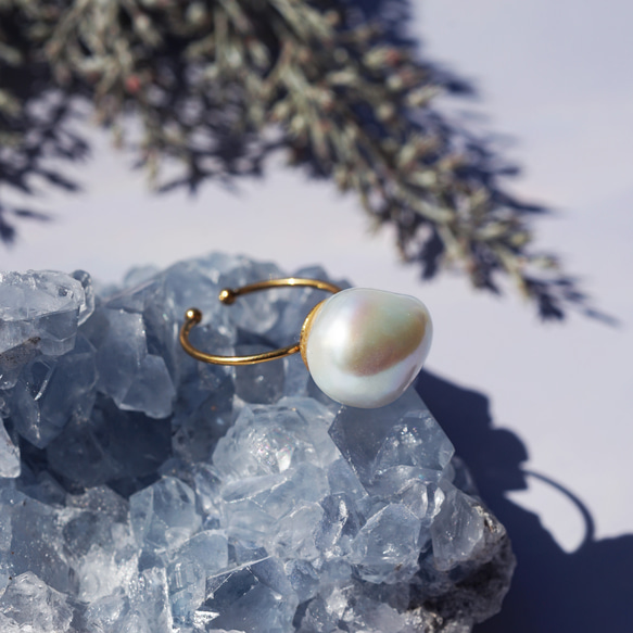 精緻光澤★大淡水珍珠均碼★手術不銹鋼戒指~雪光 第8張的照片