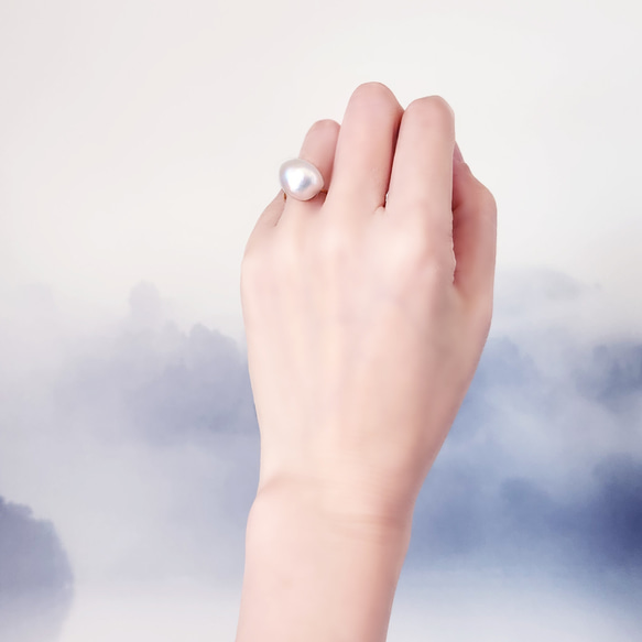 精緻光澤★大淡水珍珠均碼★手術不銹鋼戒指~雪光 第7張的照片