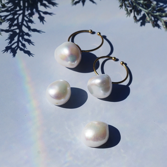 精緻光澤★大淡水珍珠均碼★手術不銹鋼戒指~雪光 第2張的照片