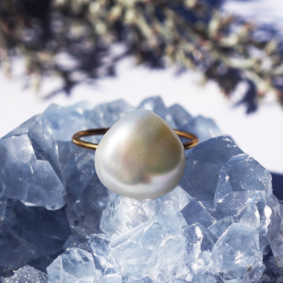 精緻光澤★大淡水珍珠均碼★手術不銹鋼戒指~雪光 第4張的照片