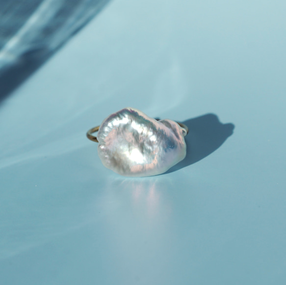 精湛的光澤★一刀切的大淡水珍珠★手術不銹鋼戒指〜Yukikari 第10張的照片