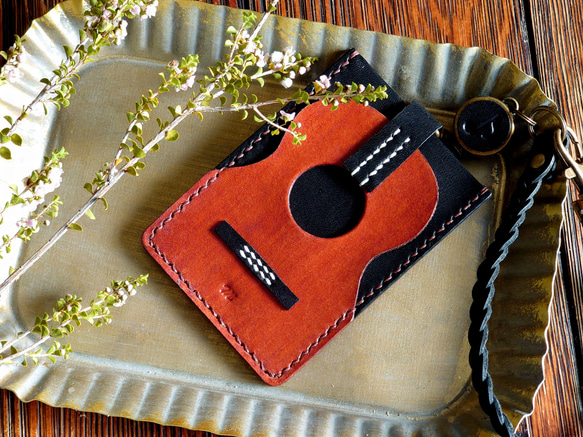 【名入れ】【ギター・ウクレレパスケース【カード2枚収納】リール＆ロープ付 ※袋ラッピング無料 16枚目の画像