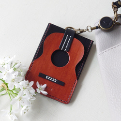 【名入れ】【ギター・ウクレレパスケース【カード2枚収納】リール＆ロープ付 ※袋ラッピング無料 10枚目の画像