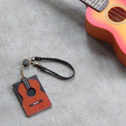 【名入れ】【ギター・ウクレレパスケース【カード2枚収納】リール＆ロープ付 ※袋ラッピング無料 5枚目の画像