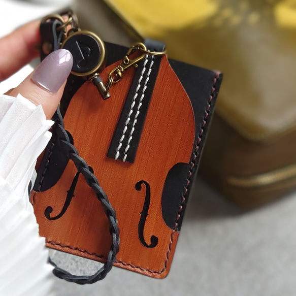 【名入れ】【バイオリン・チェロ・コントラバス】パスケース【カード2枚収納】リール＆ロープ付※袋ラッピング無料 10枚目の画像