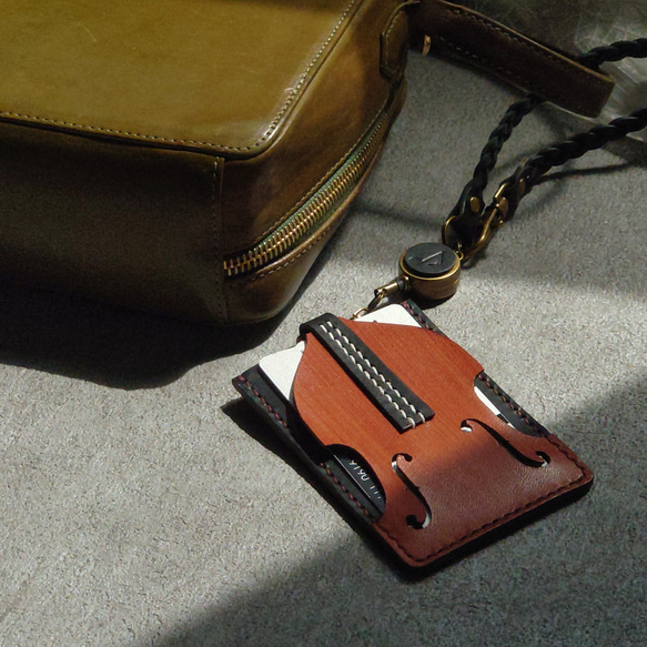 【名入れ】【バイオリン・チェロ・コントラバス】パスケース【カード2枚収納】リール＆ロープ付※袋ラッピング無料 8枚目の画像