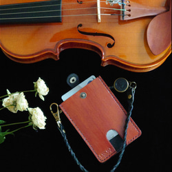 【受注制作】【バイオリン・チェロ】パスケース【カード2枚収納】リール＆ロープ付  名入れ可 5枚目の画像