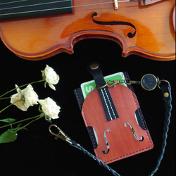 【名入れ】【バイオリン・チェロ・コントラバス】パスケース【カード2枚収納】リール＆ロープ付※袋ラッピング無料 6枚目の画像