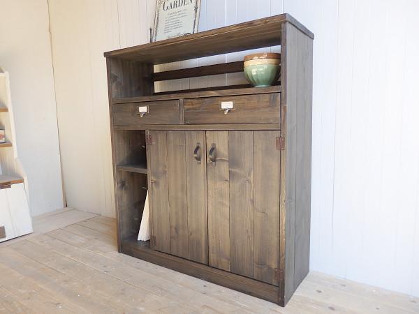 ☆オーダー可！○2引出2観音扉キャビネット○エスプレッソ天然木無垢材 