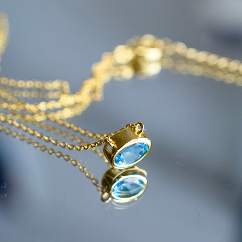 NK02 細工製作 宝石質 天然トパーズ 薄青 青 覆輪留 ネックレス 金属  