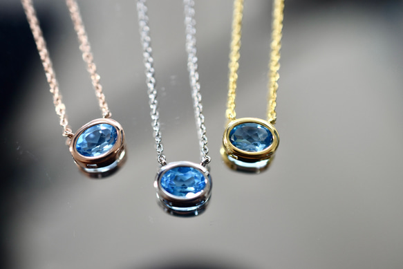 NK02 細工製作 宝石質 天然トパーズ 薄青 青 覆輪留 ネックレス 金属  