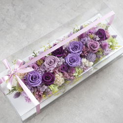 《ギフトケース入り》ラベンダー香るプリザーブドフラワー・フレームアレンジＬ／美しい紫を集めて／古希祝い・母の日にも♪ 7枚目の画像