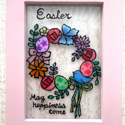 送料無料*ステンドグラス風*インコとおうち・ブルー系・ナチュラル雑貨