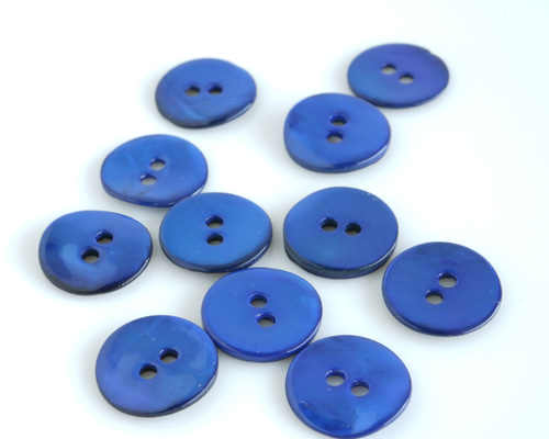 3個) 12mm カラー貝ボタン 青 フランス製 ＊ 天然素材 シェルボタン