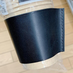 【ブラック】本革カップスリーブS ショートサイズ 黒色 レザークラフト カップカバー  紙コップカバー 紙コップスリーブ 7枚目の画像
