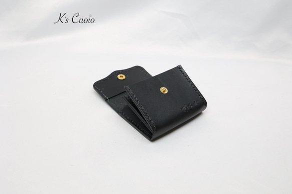 ヌメ革 手縫い小銭入れ（ブラック色）【送料無料】 1枚目の画像