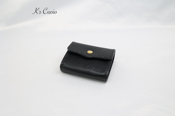 ヌメ革 手縫い小銭入れ（ブラック色）【送料無料】 3枚目の画像