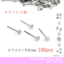 【平皿3㎜】ステンレス製スタッドピアス  100個  (キャッチ　留め具　316SUS） 1枚目の画像