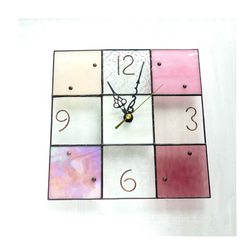 24㎝角/ステンドグラスの掛時計/モザイク24（ピンク・パープル系） 6枚目の画像