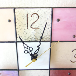 24㎝角/ステンドグラスの掛時計/モザイク24（ピンク・パープル系） 4枚目の画像