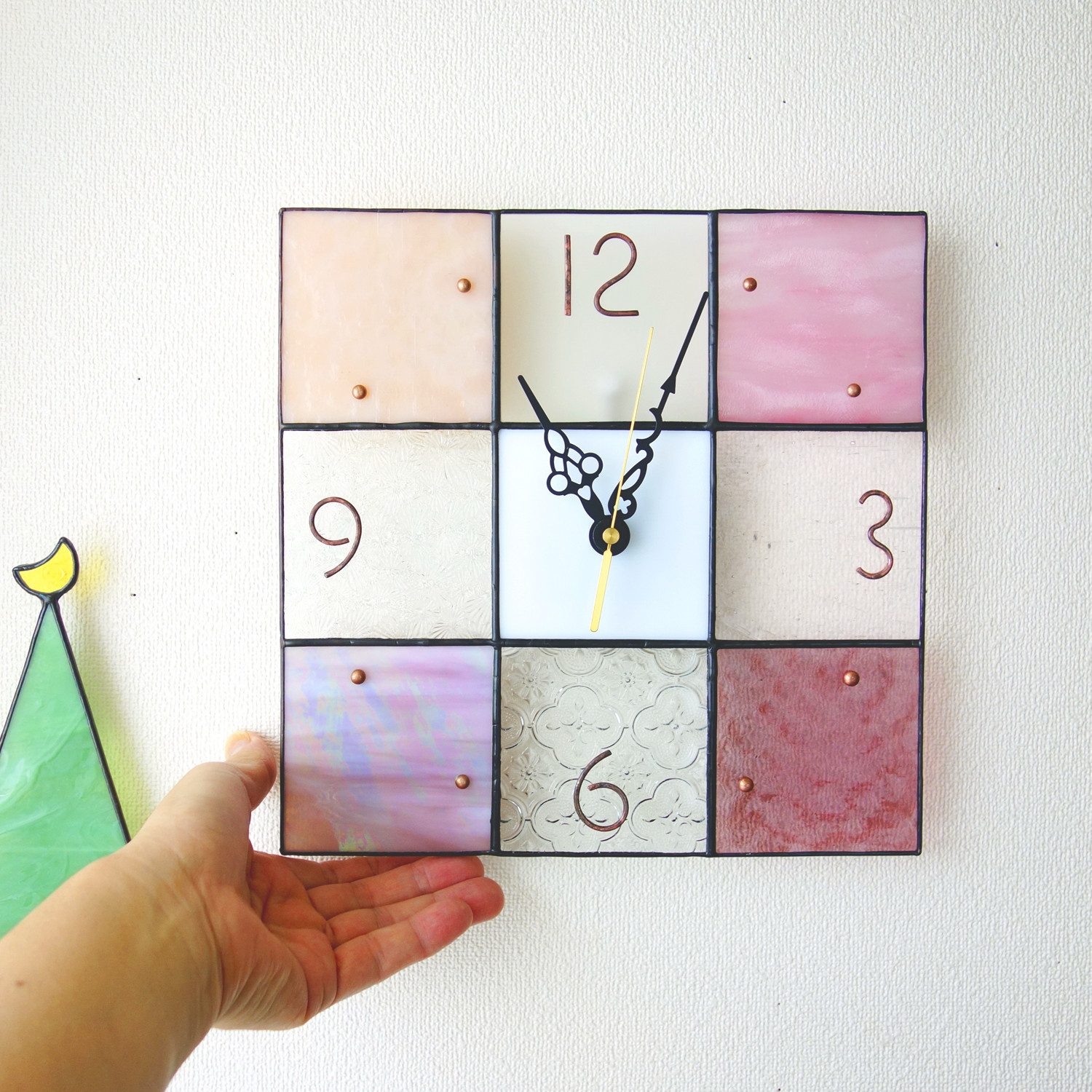 [春の国] ステンドグラスの掛時計/モザイク/24㎝