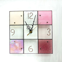 24㎝角/ステンドグラスの掛時計/モザイク24（ピンク・パープル系） 7枚目の画像