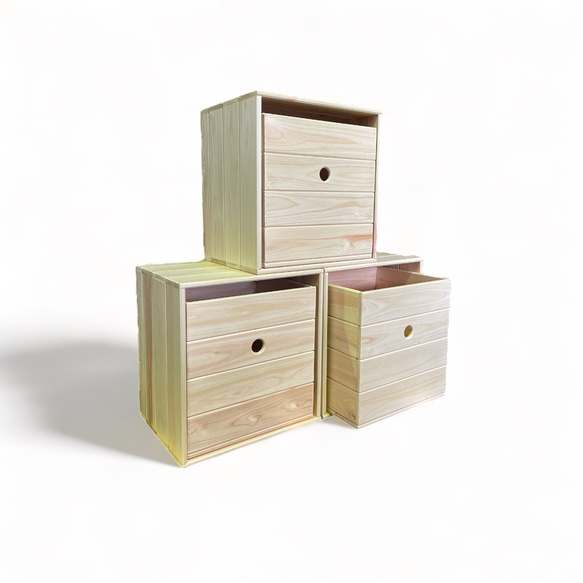 【日本檜木】木製 自由組合式收納格＋收納抽屜（三個一組｜簡約版） 第6張的照片