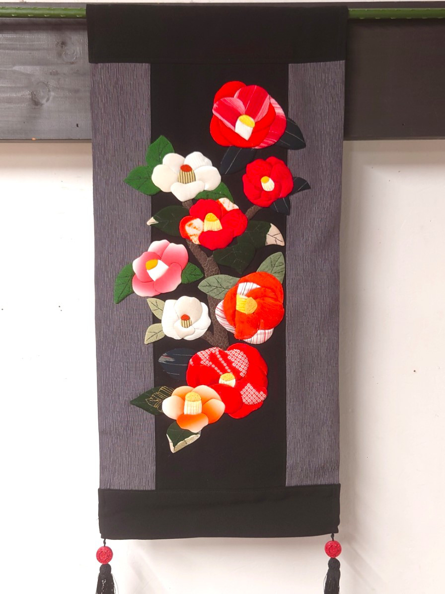 古布 貼り絵 枝垂れ桜タペストリー ハンドメイド