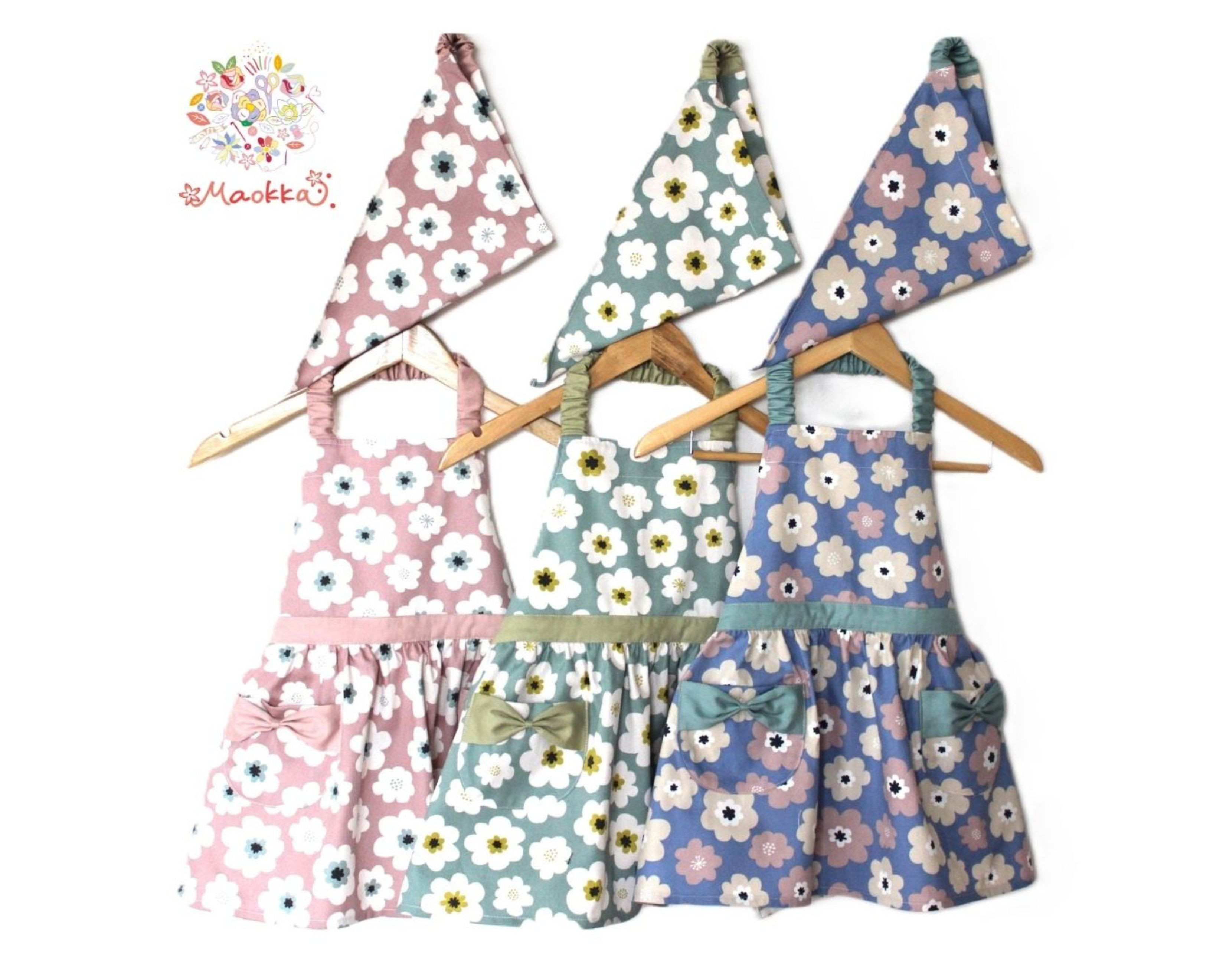 100～160 北欧風花柄エプロンセット（フリル、キッズ、子供