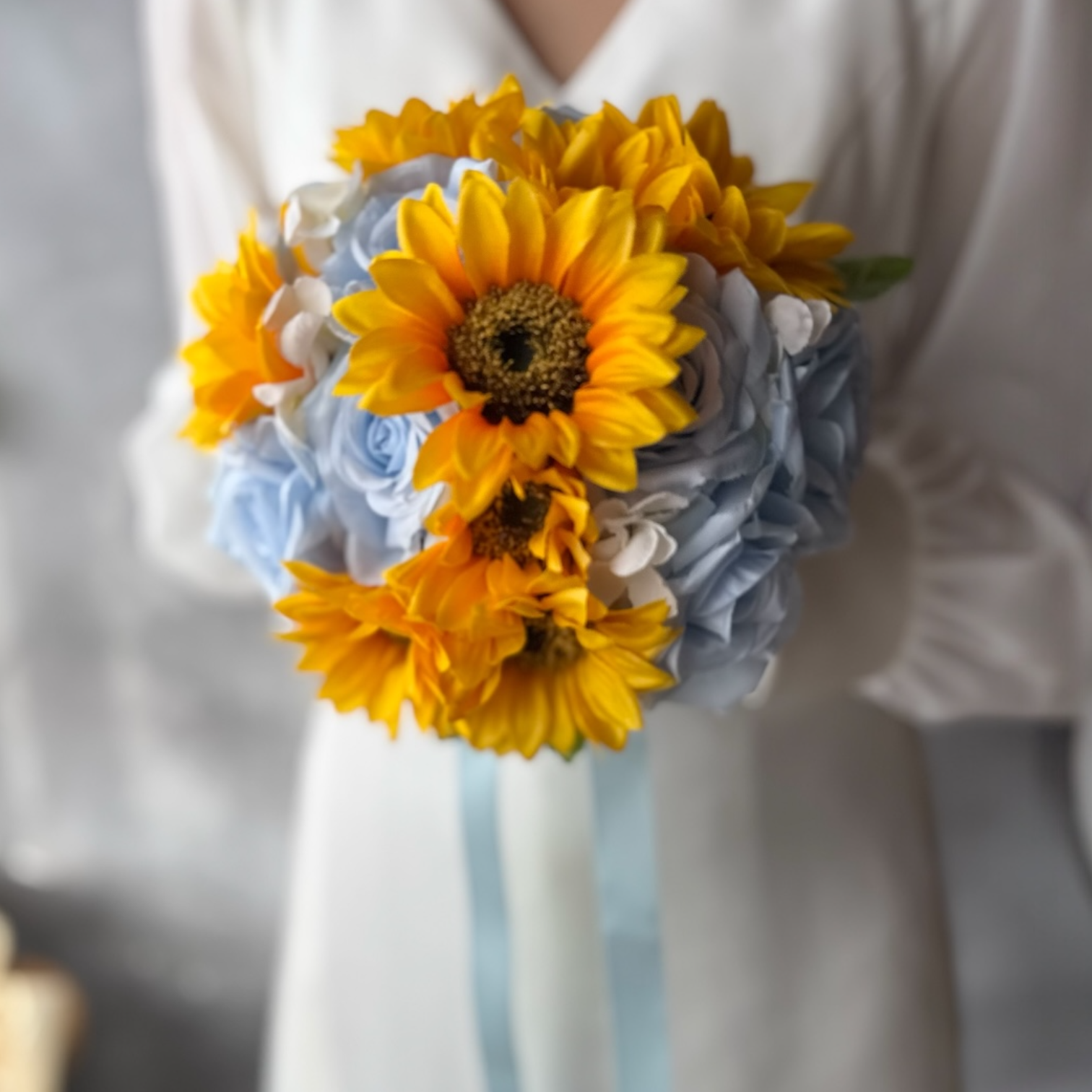 【送料無料】ひまわり×水色のラウンドブーケ☆