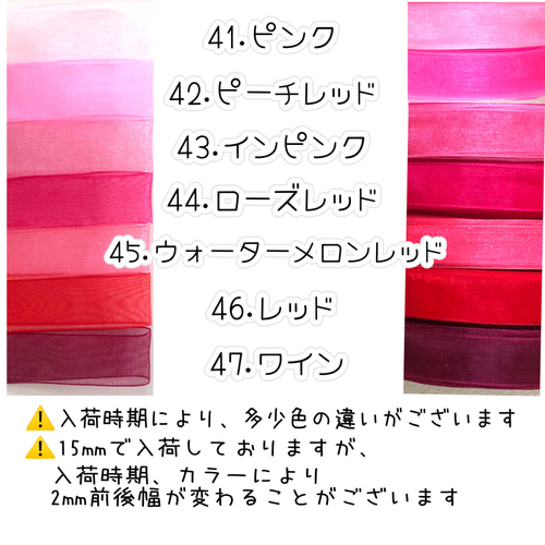 切り売り＊15mm幅オーガンジーリボン 2m リボン・テープ Ruban 通販 