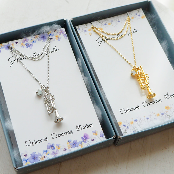 【ネックレス】ミニチュア楽器と選べる誕生石クリスタルのネックレス 11枚目の画像