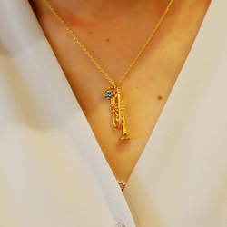 【ネックレス】ミニチュア楽器と選べる誕生石クリスタルのネックレス 13枚目の画像