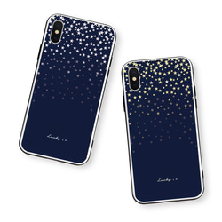 Twinkling Stars★Navy　【強化ガラス × TPUケース】iPhoneケース 1枚目の画像