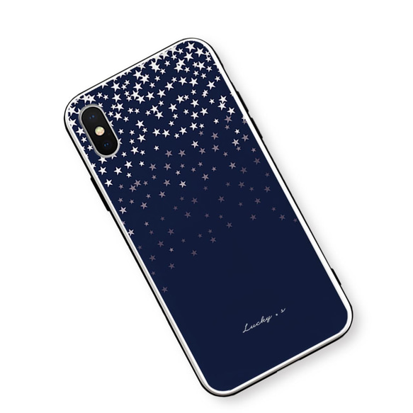 Twinkling Stars★Navy　【強化ガラス × TPUケース】iPhoneケース 4枚目の画像