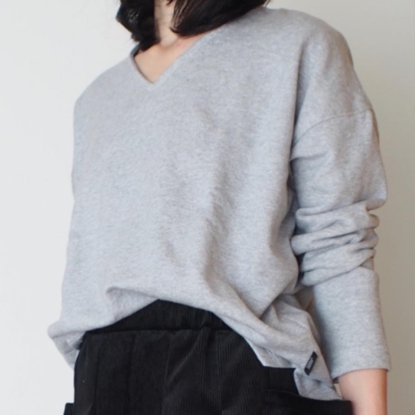 【受注制作】Vネック　シンプルスウェット・ライトグレー（杢）