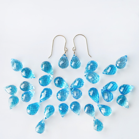 14KGF 高品質瑞士藍托帕石水滴形切割耳環 ~ Natalie 第1張的照片