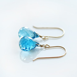 14KGF 高品質瑞士藍托帕石水滴形切割耳環 ~ Natalie 第7張的照片