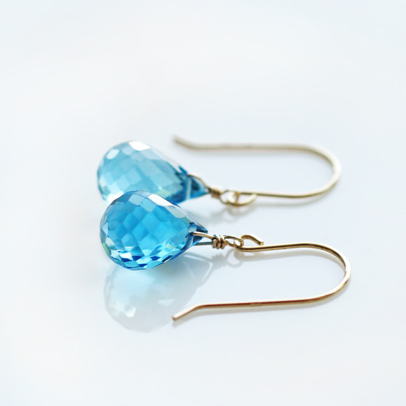 14KGF 高品質瑞士藍托帕石水滴形切割耳環 ~ Natalie 第7張的照片