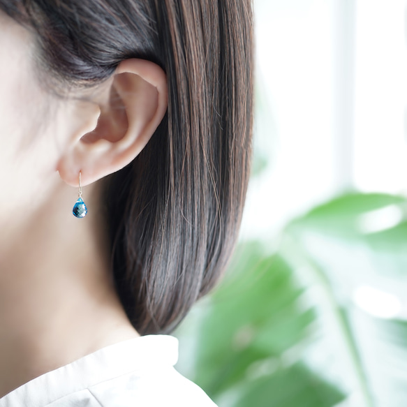 14KGF 高品質瑞士藍托帕石水滴形切割耳環 ~ Natalie 第3張的照片