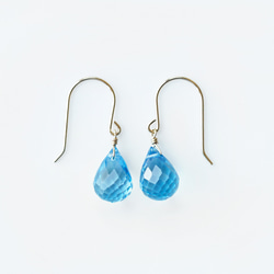 14KGF 高品質瑞士藍托帕石水滴形切割耳環 ~ Natalie 第2張的照片