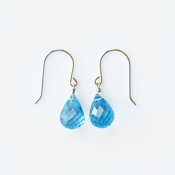 14KGF 高品質瑞士藍托帕石水滴形切割耳環 ~ Natalie 第2張的照片