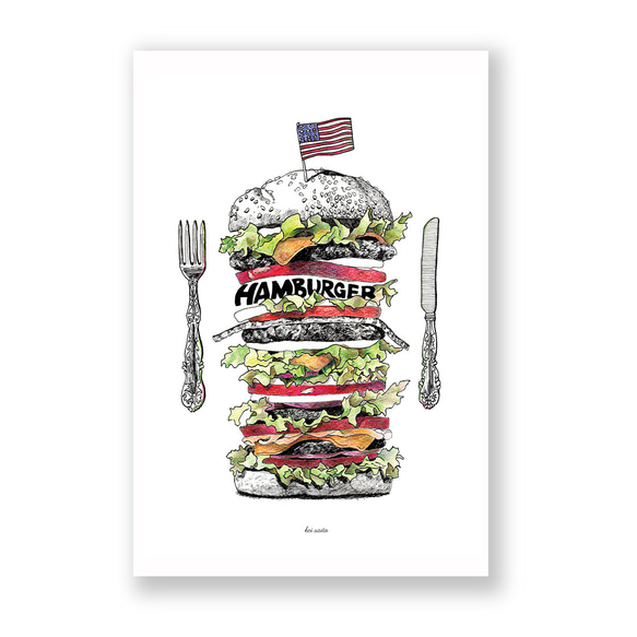 你最喜歡的插畫卡（帆布加工）3件套【26.美式漢堡】 第1張的照片