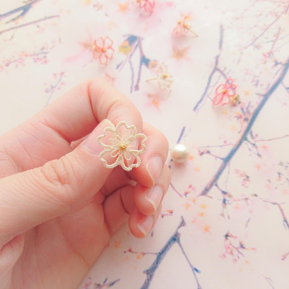 桜のピアス/イヤリング　―咲―　濃ピンク　#321PK 6枚目の画像