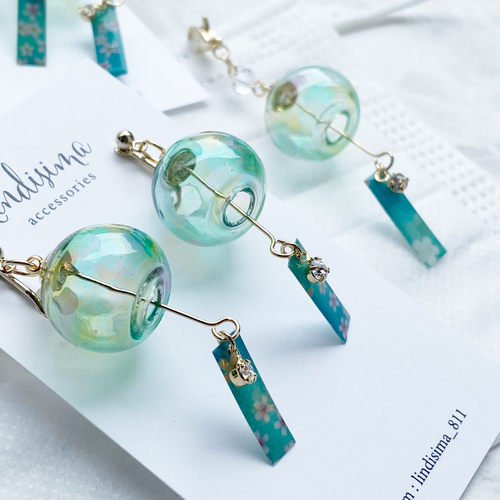 人気No.1】大人可愛い ビードロの 風鈴ミニチュアピアス イヤリング