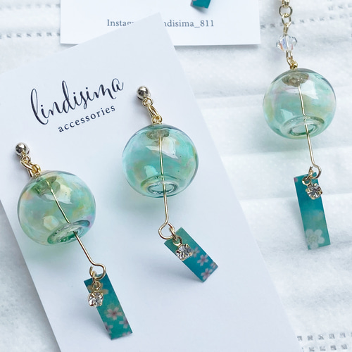 人気No.1】大人可愛い ビードロの 風鈴ミニチュアピアス イヤリング