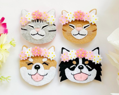 1/19まで】入園入学○特集掲載○受注販売【桜冠の猫犬ブローチ