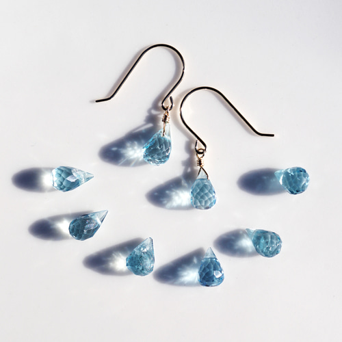 サンタマリア カラー アクアマリン 一粒 ドロップ ピアス 14kgf 14kgf