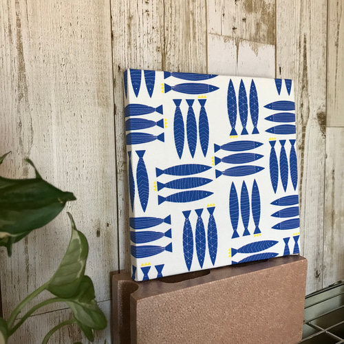 20cm x20cm》北欧風ニシン柄のファブリックパネル 白地 タペストリー